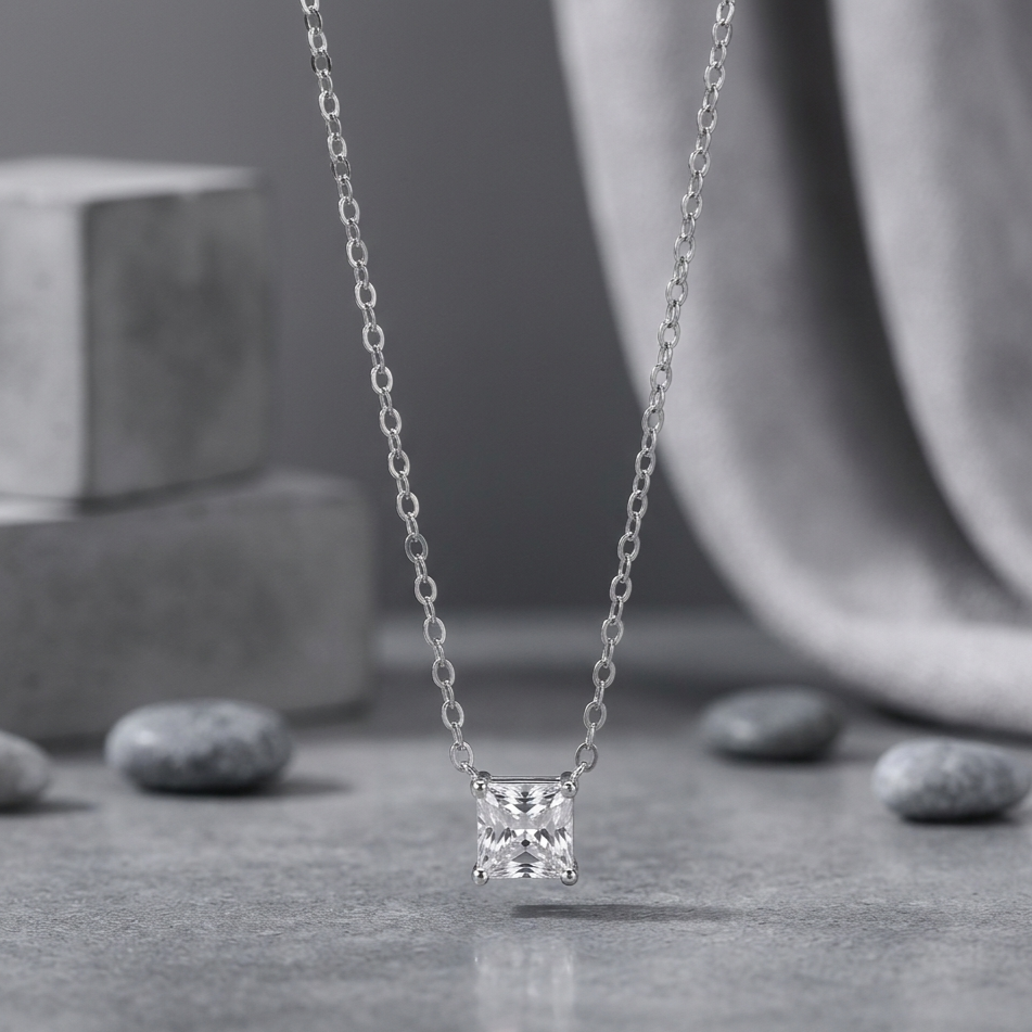 Eternal - A Fashionable And Luxurious Diamond Jewelry Pendant Set With Square Moissanite S925 Sterling Silver