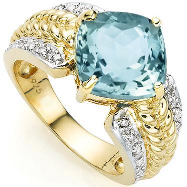 Stunning Womens 14K Yellow Gold Plated Sterling Silver 24 Diamond and 5ctw Blue Topaz Size 7 Ring