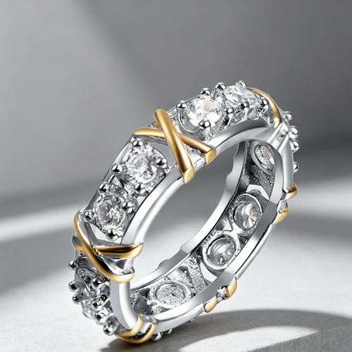 Europe and the United States zircon two color x ring ladies cross color burst models selling hot stone engagement jewelry