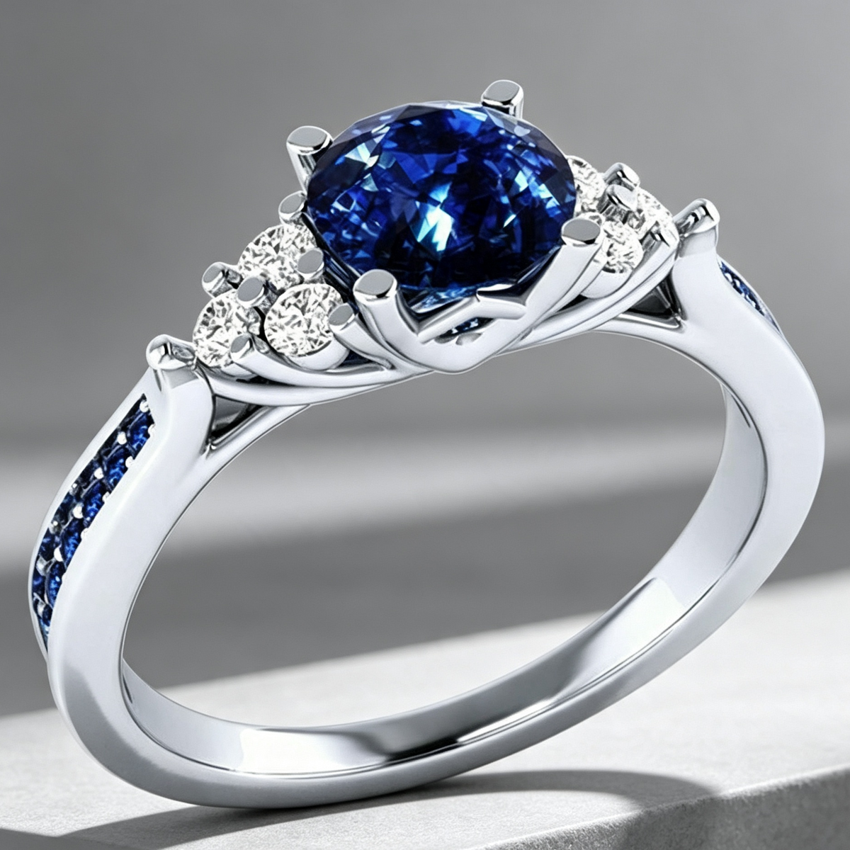 New inlaid sapphire zircon ring European and American hot-plated 925 silver princess engagement ring