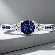 New inlaid sapphire zircon ring European and American hot-plated 925 silver princess engagement ring