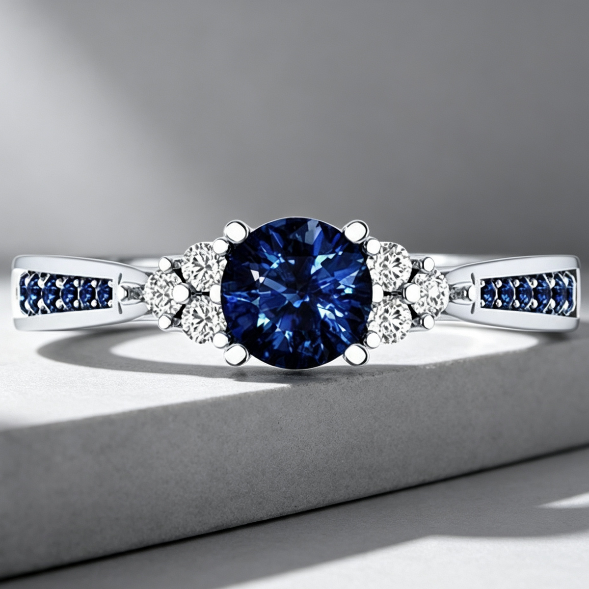New inlaid sapphire zircon ring European and American hot-plated 925 silver princess engagement ring