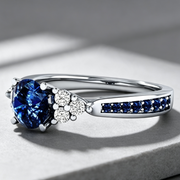 New inlaid sapphire zircon ring European and American hot-plated 925 silver princess engagement ring