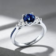 New inlaid sapphire zircon ring European and American hot-plated 925 silver princess engagement ring