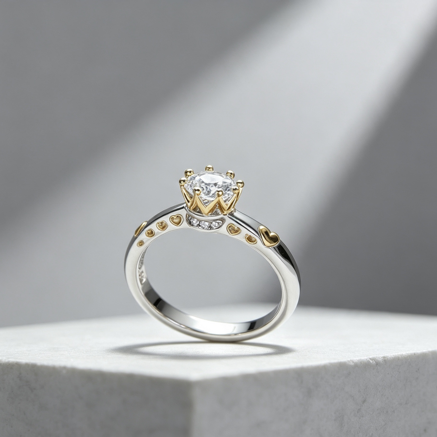 Ring Color Separation Crown Zircon Heart Shape