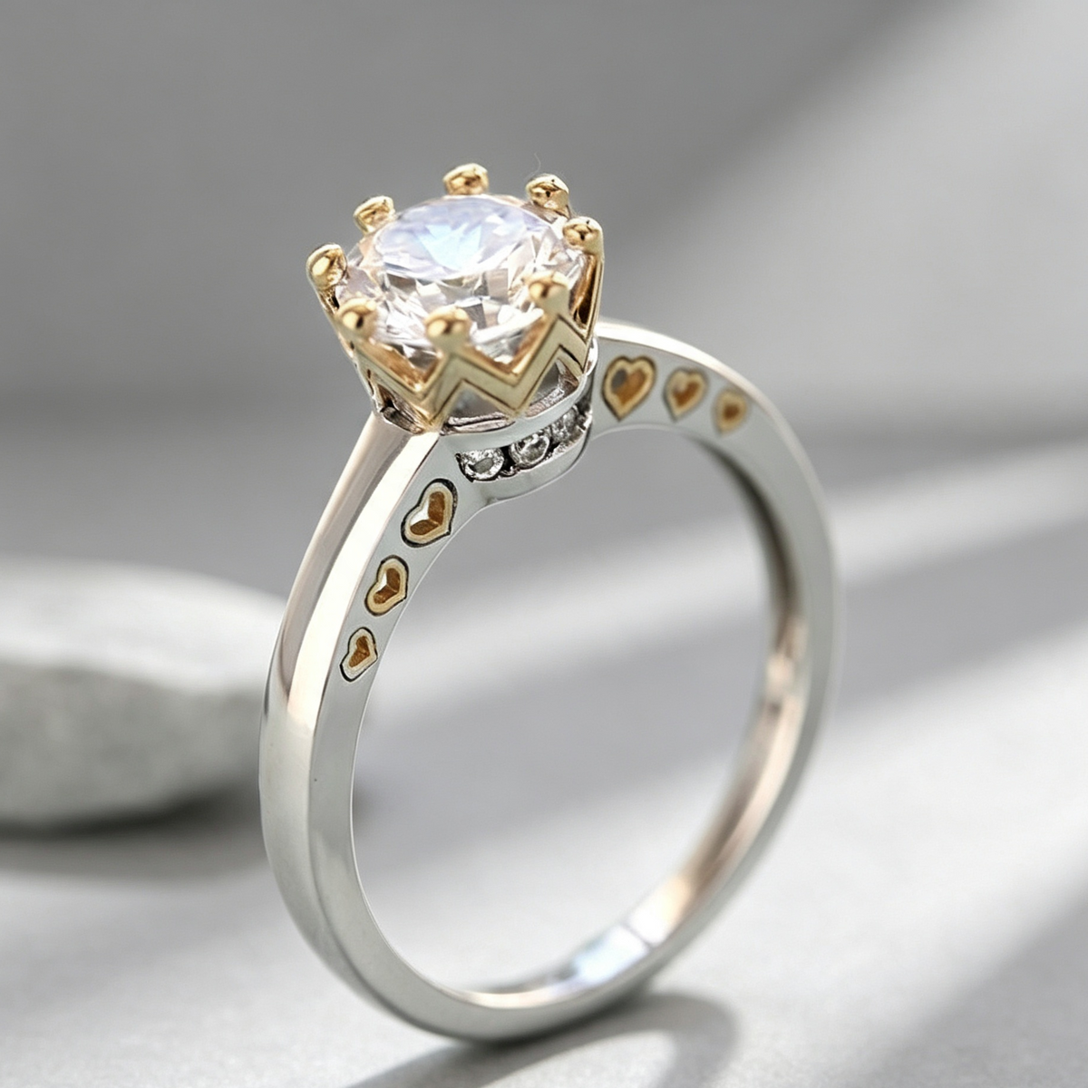 Ring Color Separation Crown Zircon Heart Shape