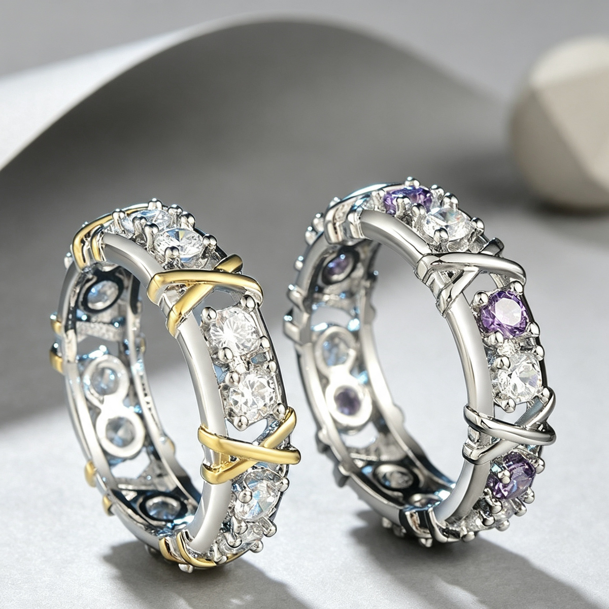 Europe and the United States zircon two-color ring ladies color separation Zircon engagement jewelry