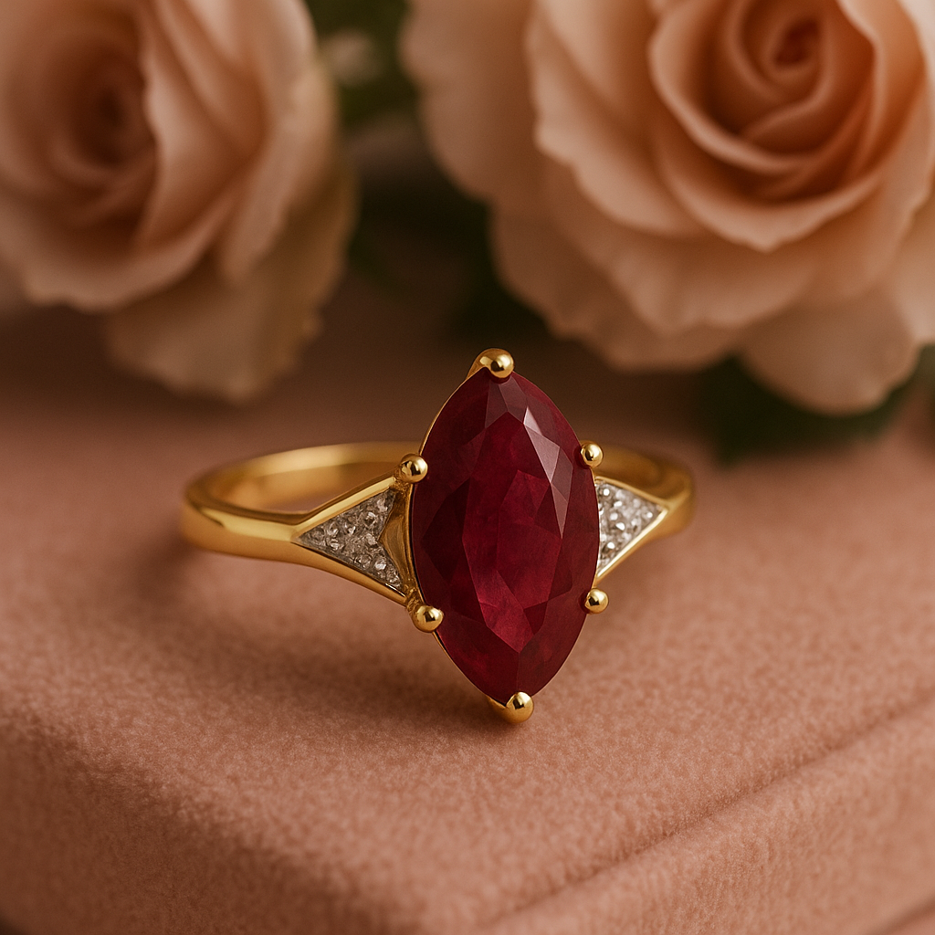 Gorgeous Womens 14K Yellow Gold Over Solid Sterling Silver Diamonds and 2.5 CTW Ruby Size 7 Designer Ring