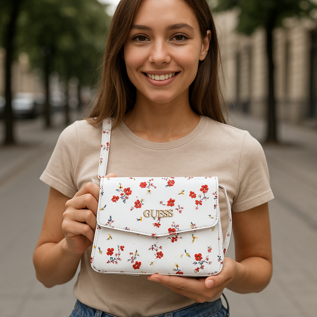 GUESS Women's Pink Floral Print Slim Wallet Clutch Bag.