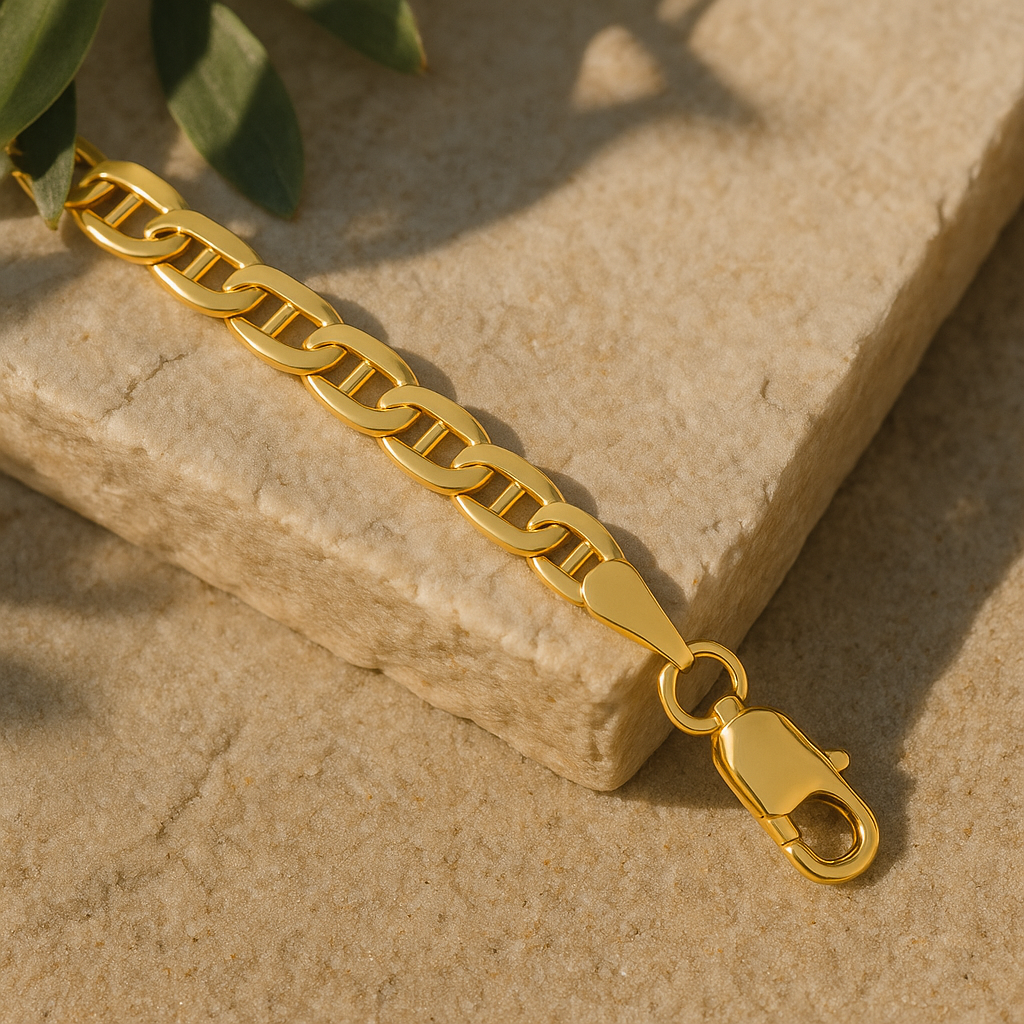 Bracelet - 10K SOLID Yellow Gold - 8 Inch - Designer Concave Anchor Bracelet Expertly