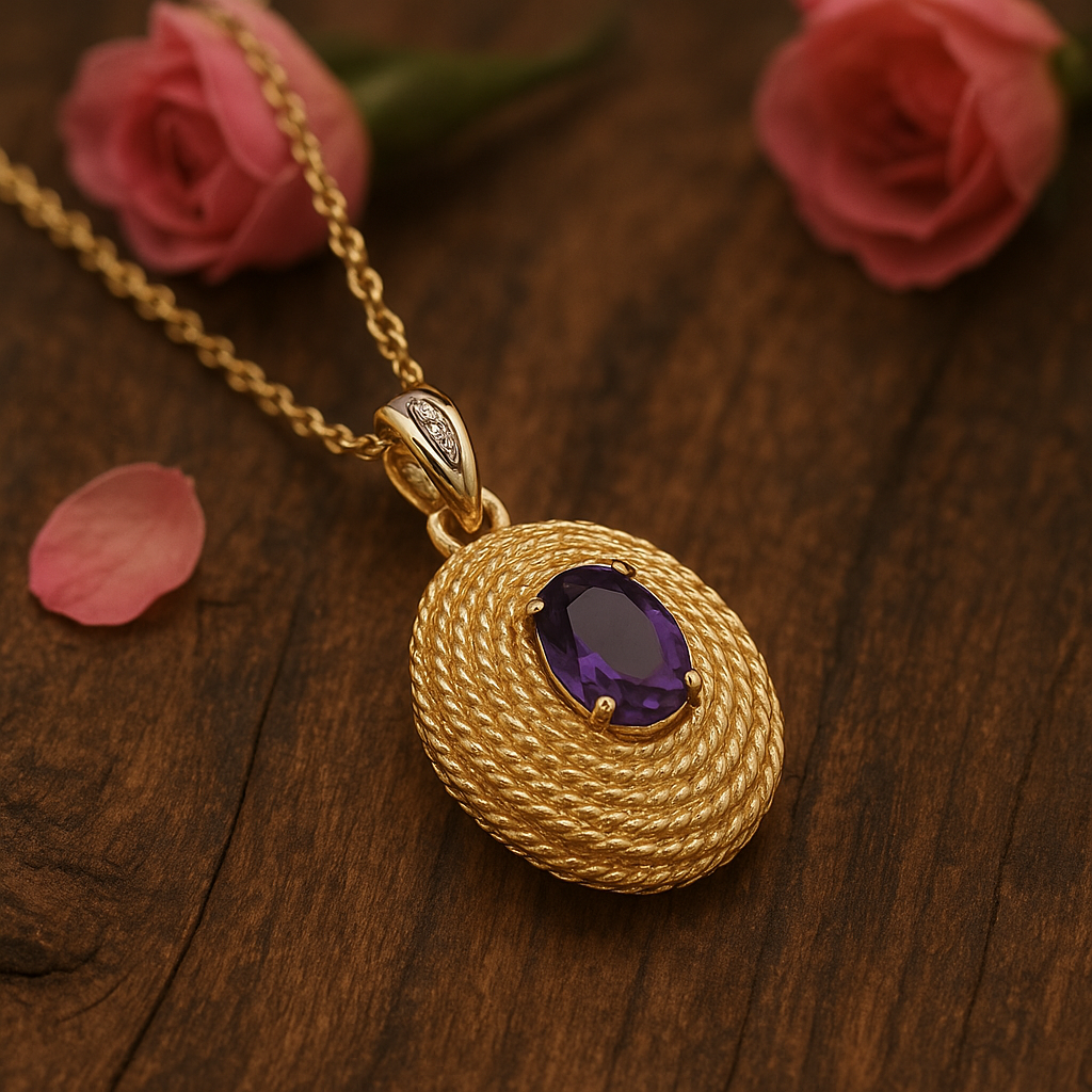 18K Yellow Gold Over Sterling Silver Amethyst & Diamond Necklace