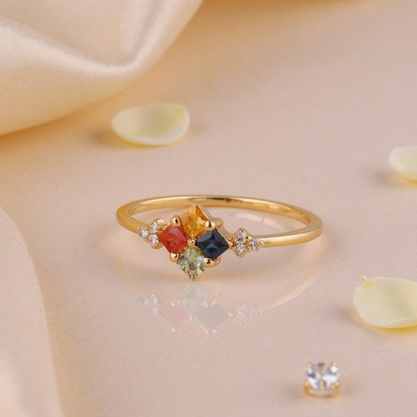 18K Yellow Gold Gemstone Ring with 4-Stone Design | Size 8