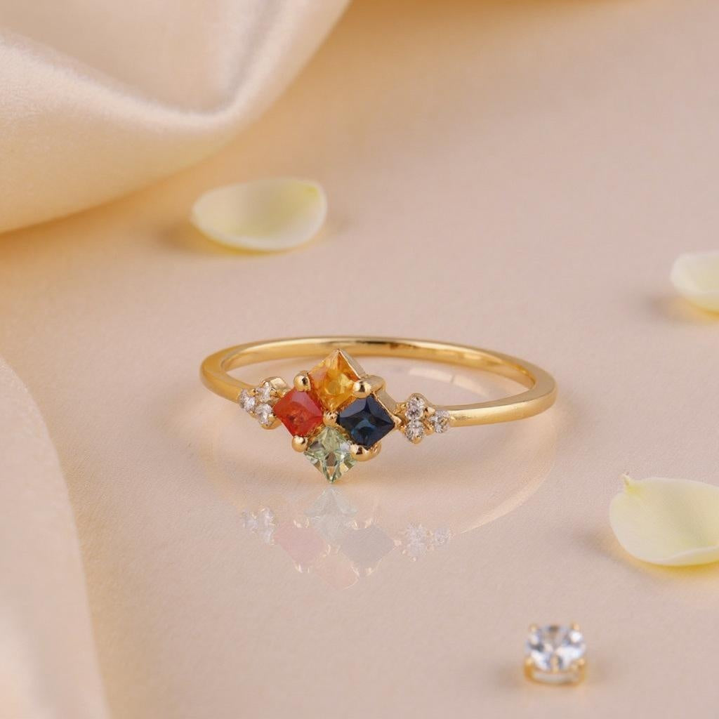 18K Yellow Gold Gemstone Ring with 4-Stone Design | Size 8