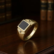 Gold Black Onyx And Diamond Ring
