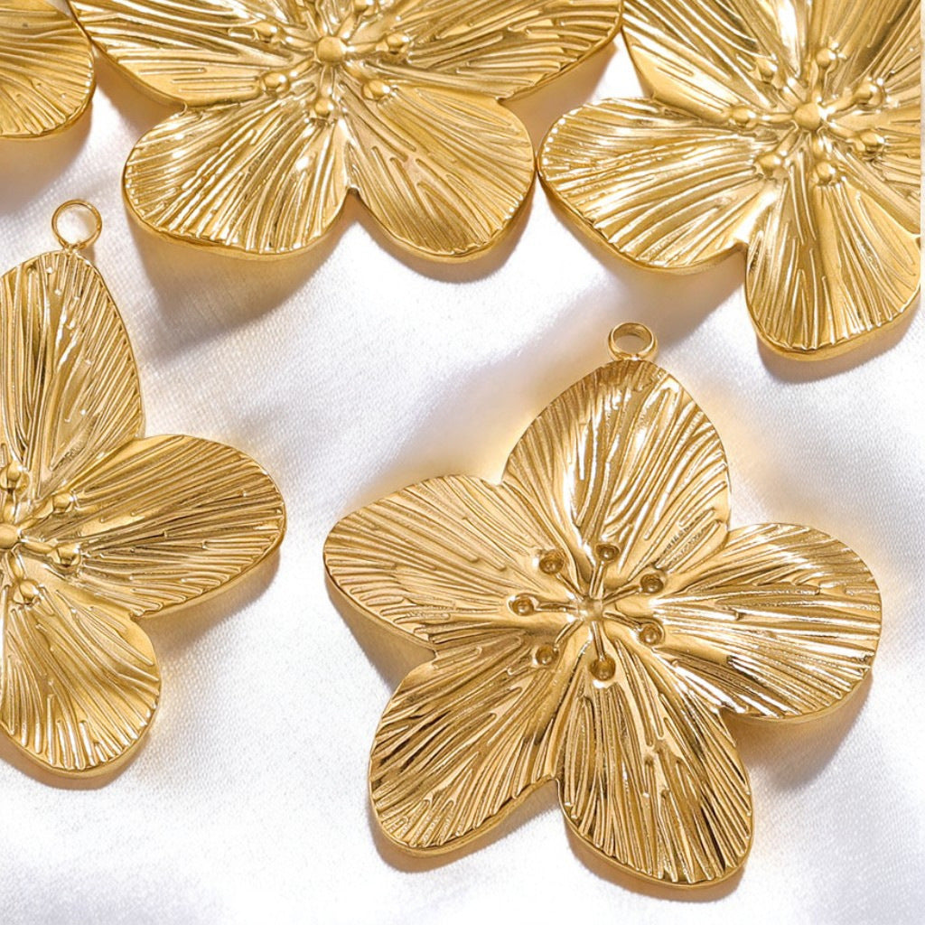 Vintage Gold Stainless Steel DIY Flower Pendant Advanced Design Necklace Earring Pendant