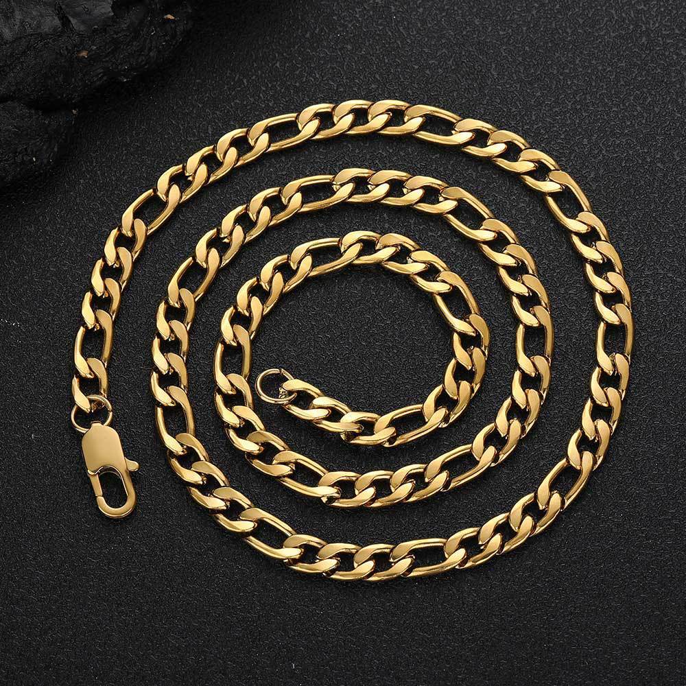 Stainless Steel Figaro Chain Titanium Steel 18K Gold Plating Hip Hop Men's Necklace