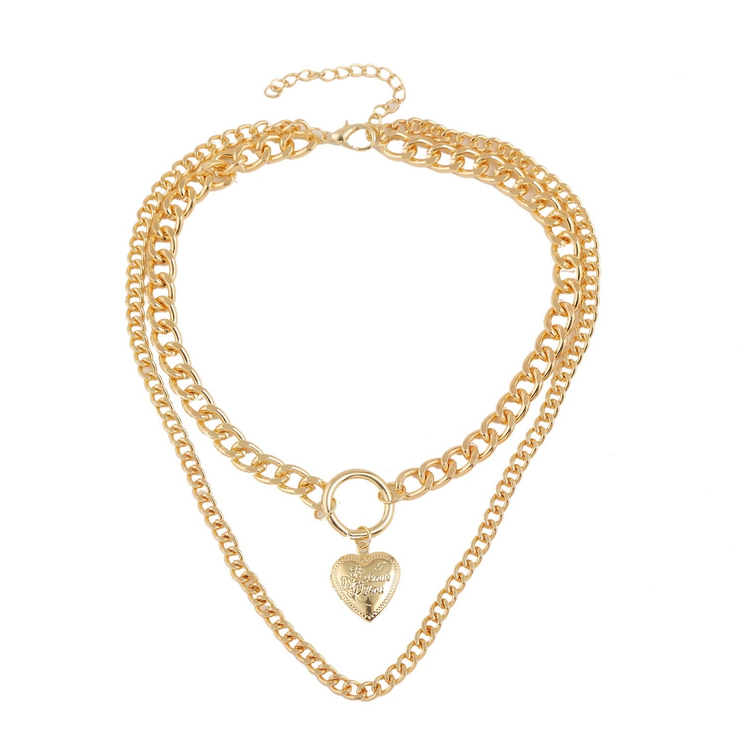 Bohemian Multilayer Necklace Double Gold Lock Heart Necklace