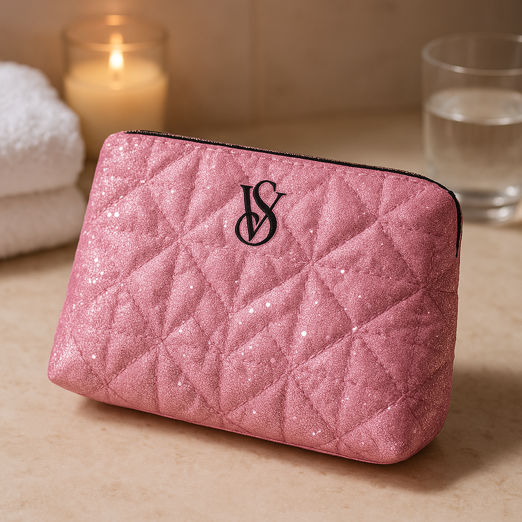 Victoria's Secret Pink Sequins Zip Cosmetic Bag Make Up Clutch