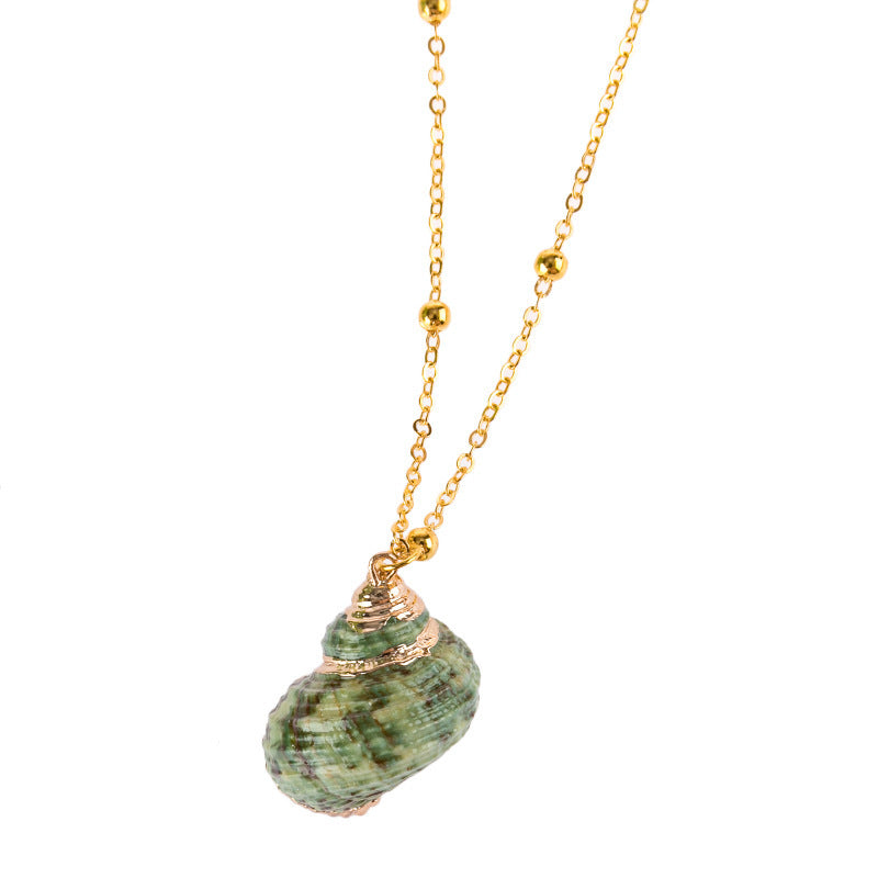 Gold Rim Ocean Style Conch Sea Shell Necklace