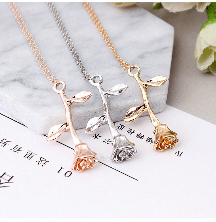 Pink gold rose color pendant necklace