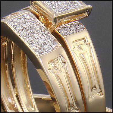 Gorgeous Unisex 14K Yellow Gold Over Sterling Silver Diamond Three-Piece Engagement Ring Set – Size 7 & Men’s Size 11