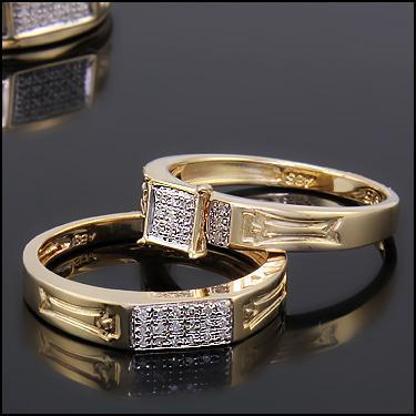 Gorgeous Unisex 14K Yellow Gold Over Sterling Silver Diamond Three-Piece Engagement Ring Set – Size 7 & Men’s Size 11
