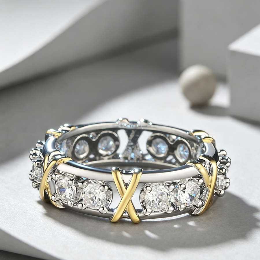 Europe and the United States zircon two-color ring ladies color separation Zircon engagement jewelry