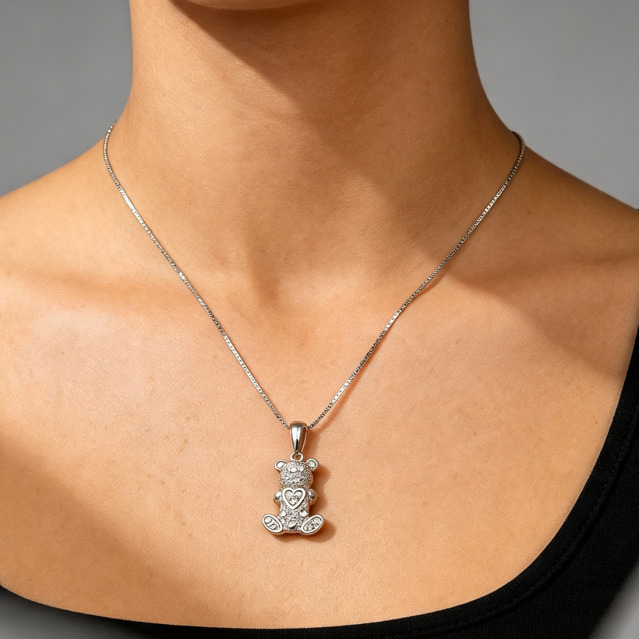 Cute Bear Holding Heart Necklace