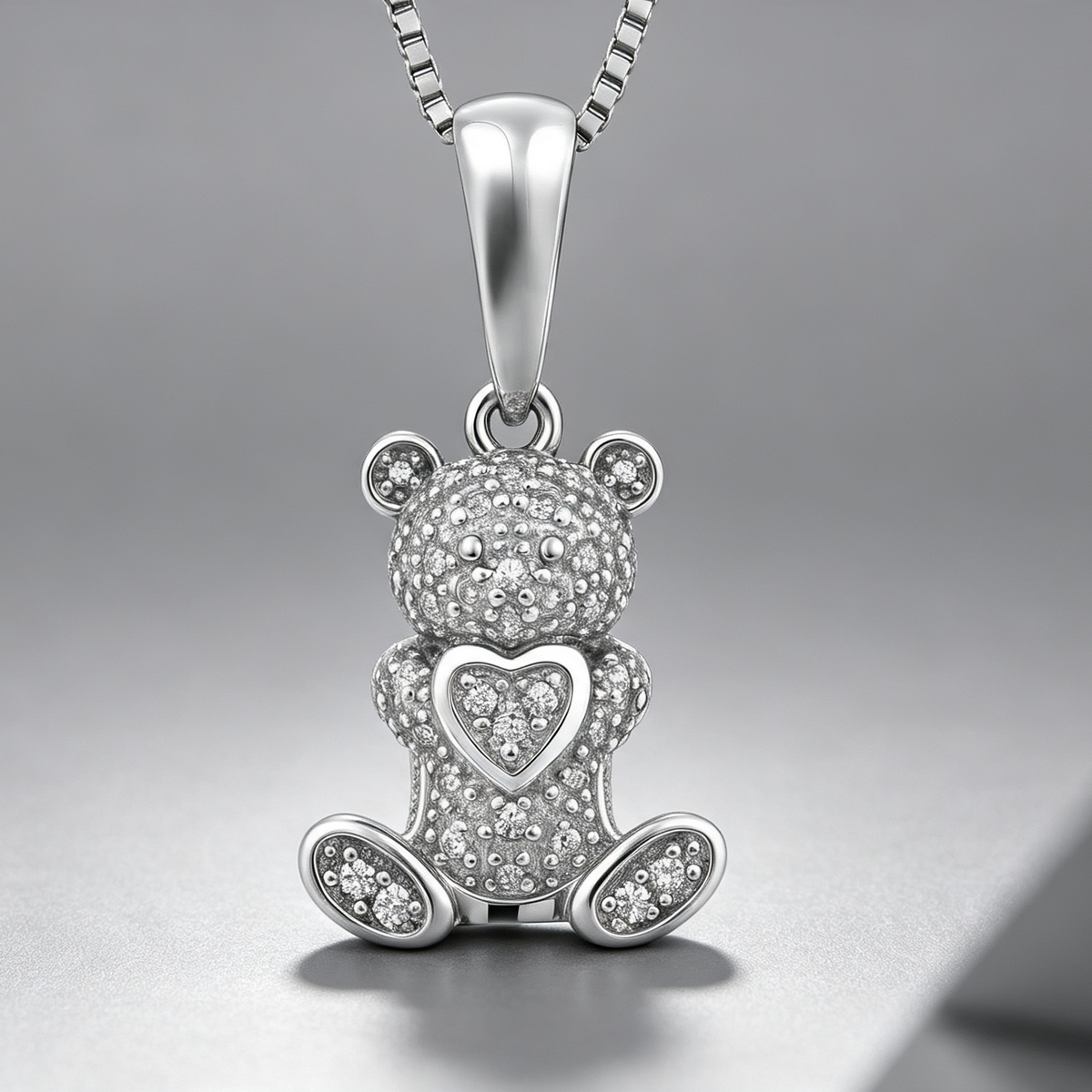 Cute Bear Holding Heart Necklace