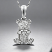 Cute Bear Holding Heart Necklace