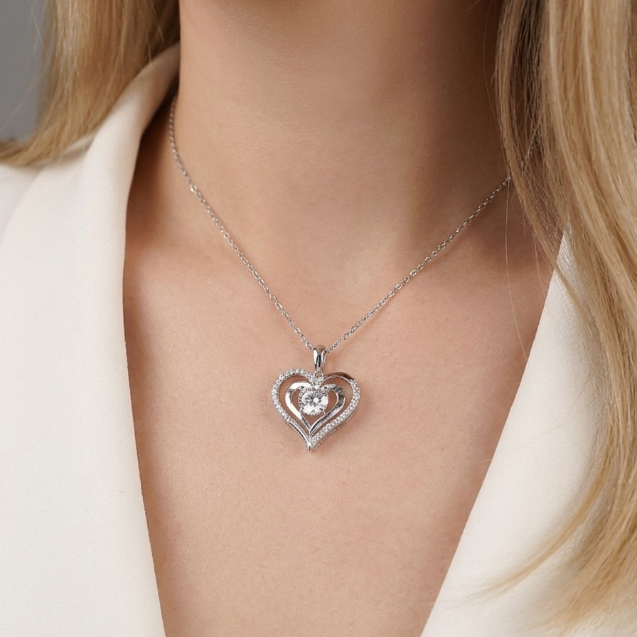 Heart-to-heart Connection - A Fashionable And Luxurious Diamond Jewelry Pendant Set With 1-carat Moissan Diamond S925 Sterling Silver And Platinum Plating