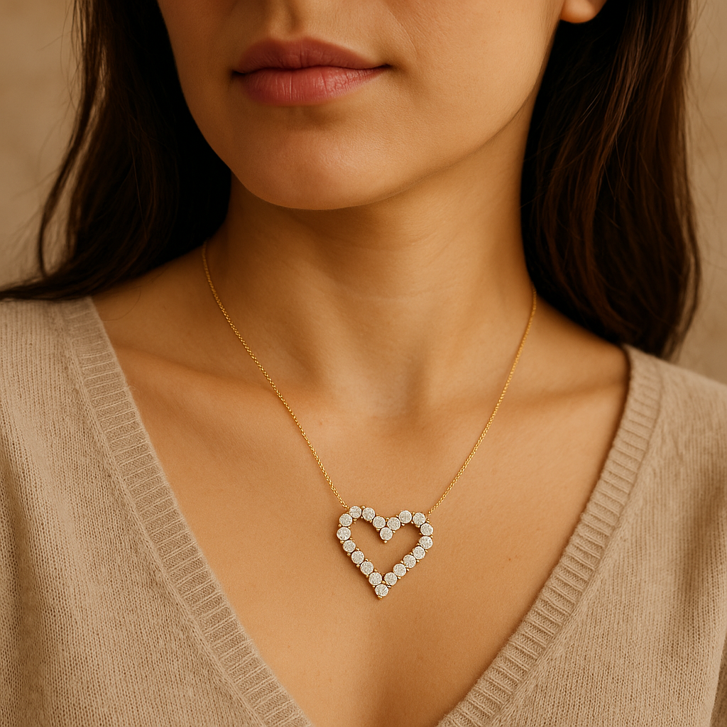 14K Yellow Gold Over Sterling Silver Diamond Heart Necklace