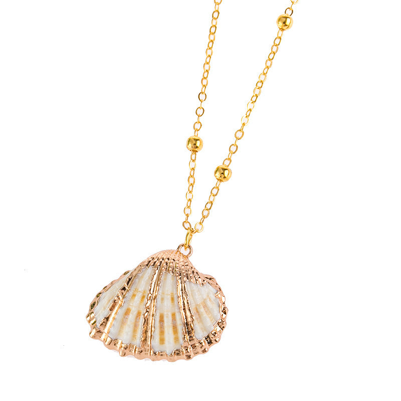 Gold Rim Ocean Style Conch Sea Shell Necklace