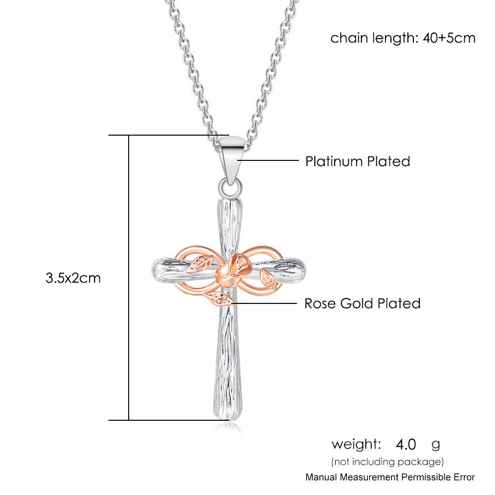Faith Cross Rose Gold Flower Lucky 8 Charm Pendant Necklace