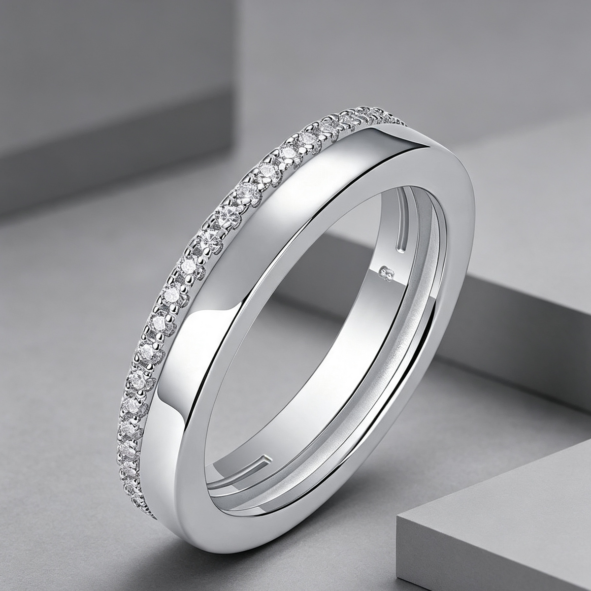Double Ring Shadow - A Fashionable And Luxurious Jewelry Piece Set With Moissanite S925 Sterling Silver And Platinum-plated Diamond