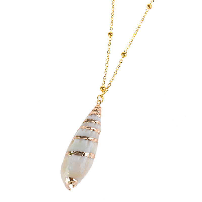 Gold Rim Ocean Style Conch Sea Shell Necklace