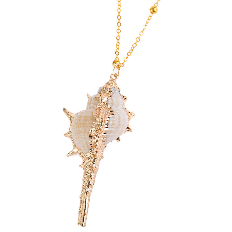 Gold Rim Ocean Style Conch Sea Shell Necklace