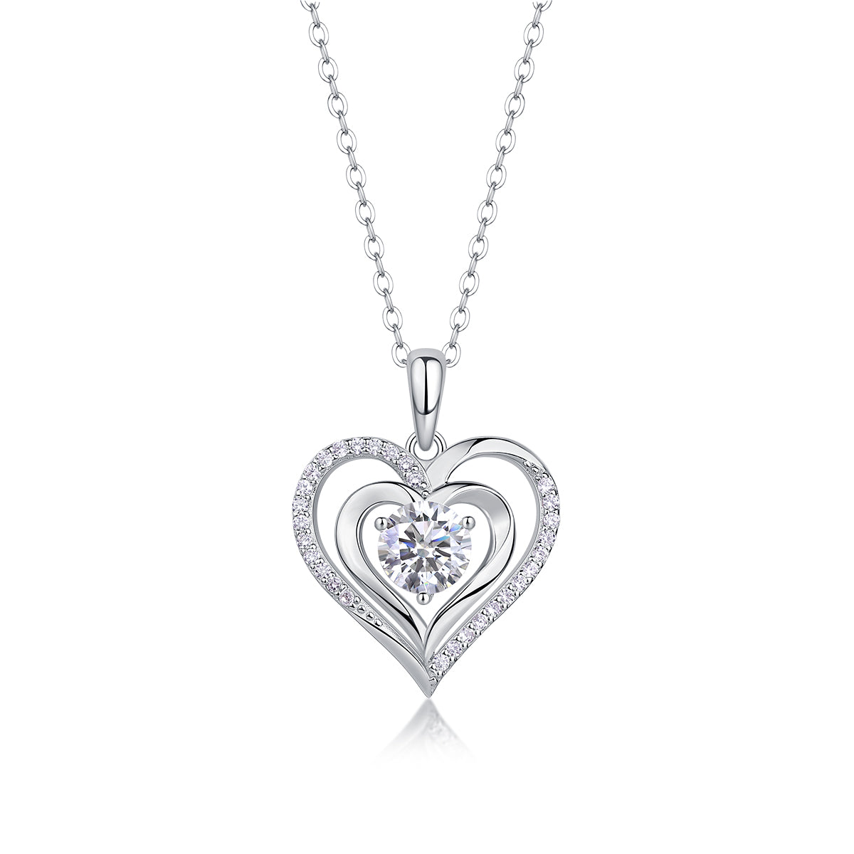 Heart-to-heart Connection - A Fashionable And Luxurious Diamond Jewelry Pendant Set With 1-carat Moissan Diamond S925 Sterling Silver And Platinum Plating