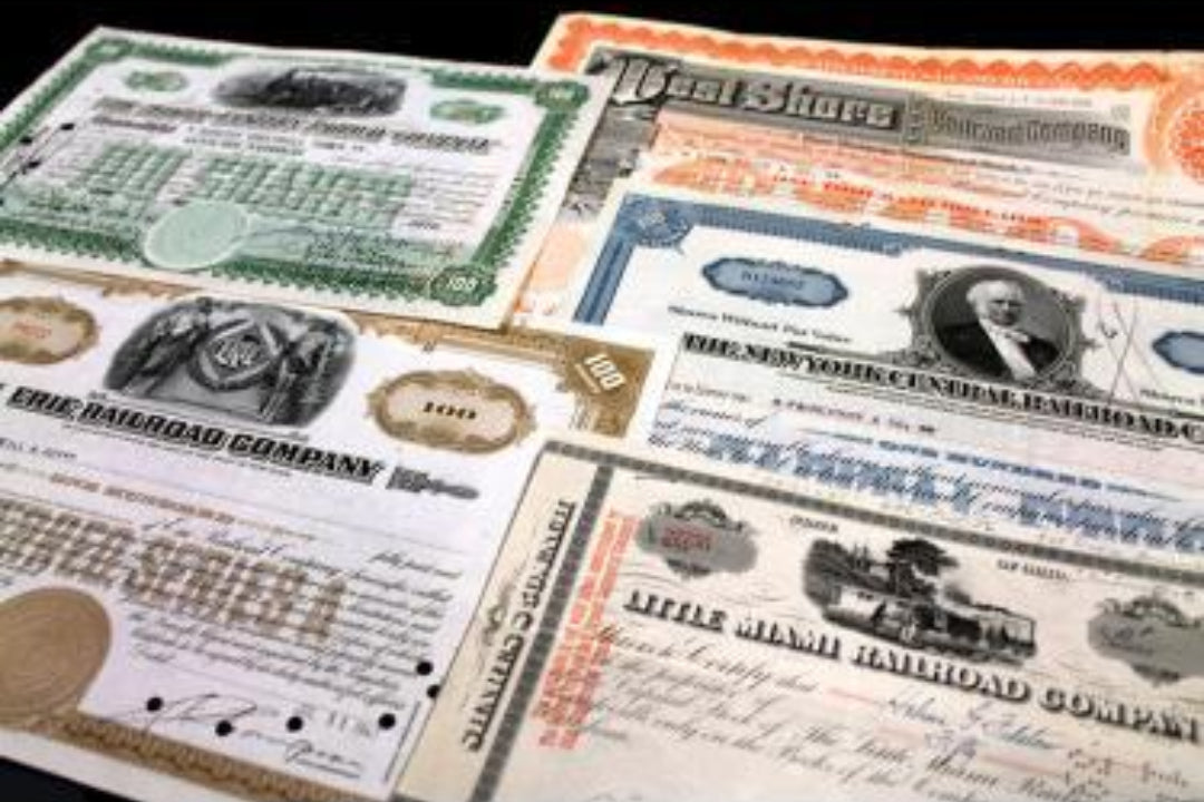 5 Different Reproduction Railroad Stock Certificates