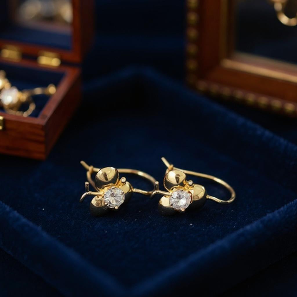 Elegant 18K Yellow Gold Treble Figure Earrings with Dazzling Zircon