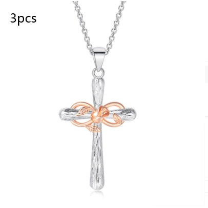 Faith Cross Rose Gold Flower Lucky 8 Charm Pendant Necklace