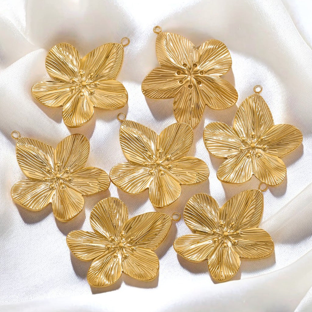 Vintage Gold Stainless Steel DIY Flower Pendant Advanced Design Necklace Earring Pendant