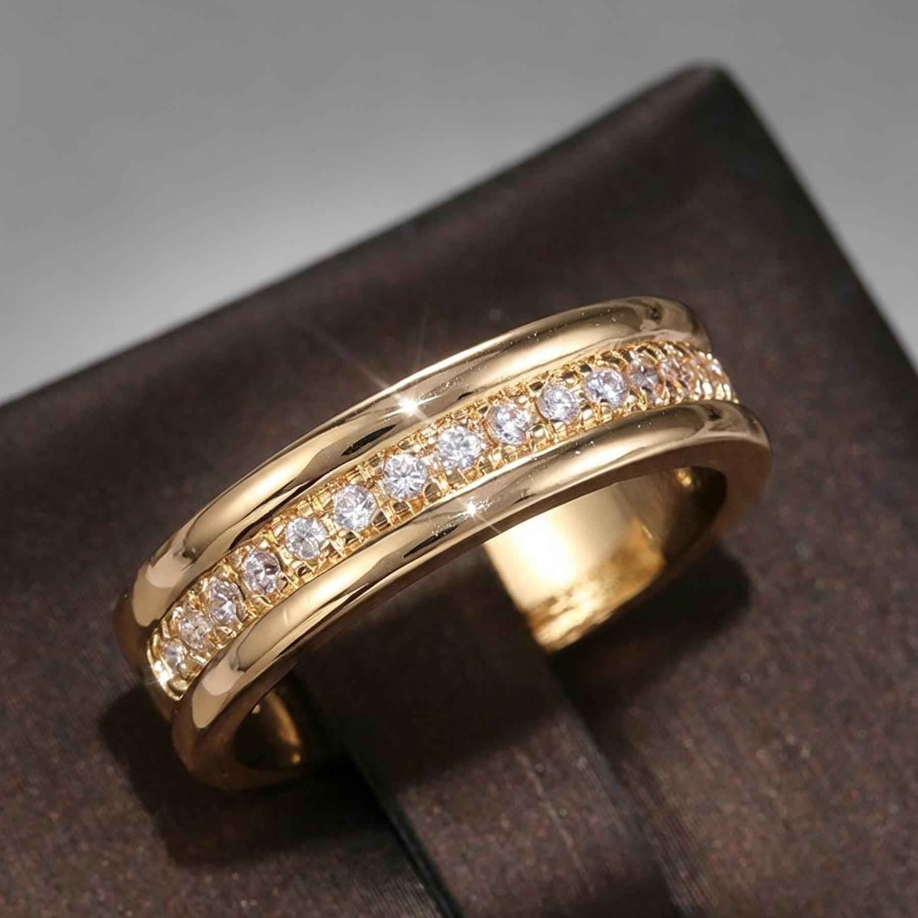 Simple Golden Sliver Rhinestones Ring Copper Plated RIngs Fashion Jewellery