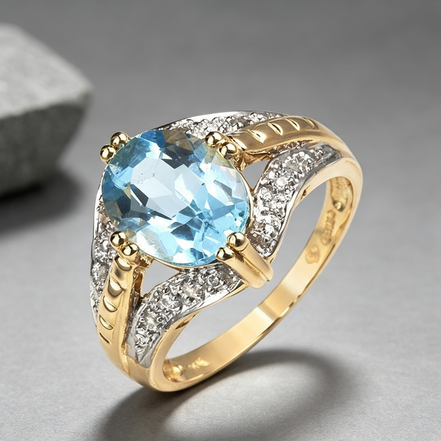 Diamond and Blue Topaz Ring