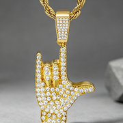 I Love You Handmoji Necklace 24"