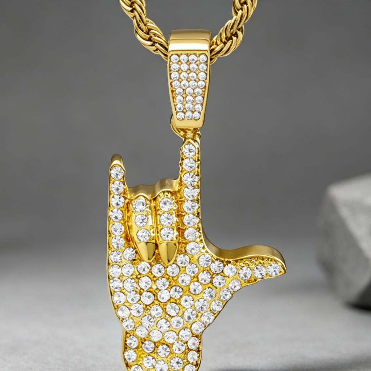 I Love You Handmoji Necklace 24"