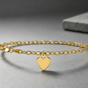 Yellow Gold Dangle Heart Link Bracelet