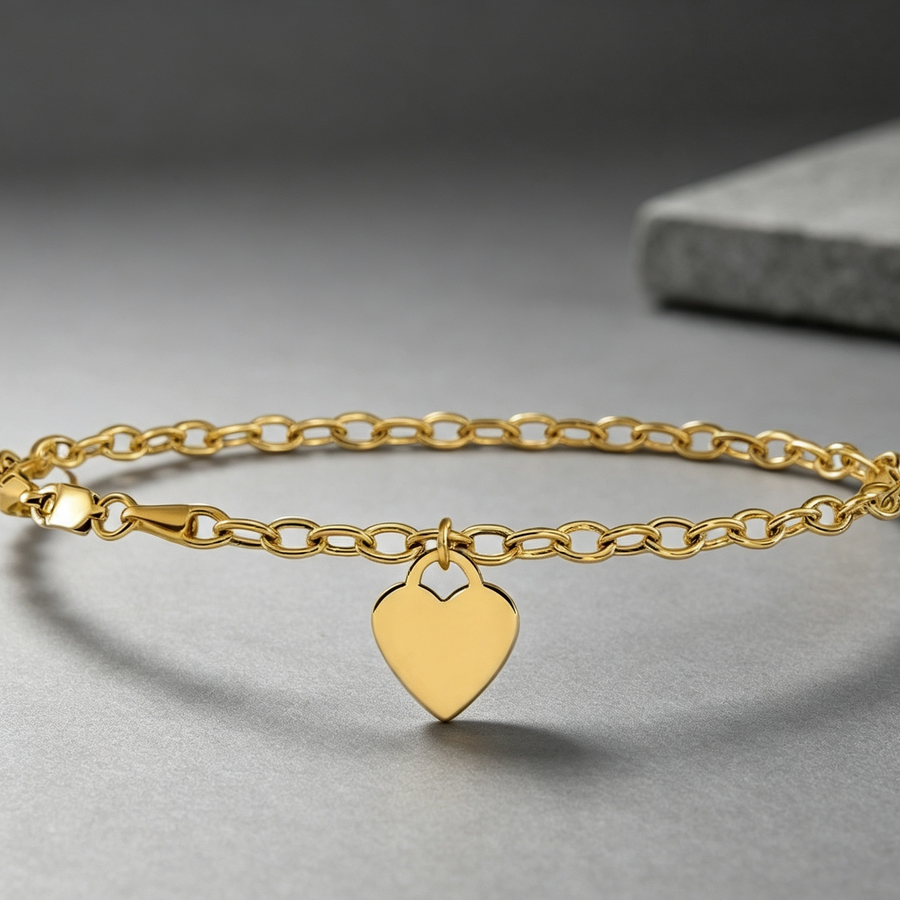 Yellow Gold Dangle Heart Link Bracelet