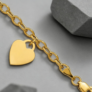 Yellow Gold Dangle Heart Link Bracelet