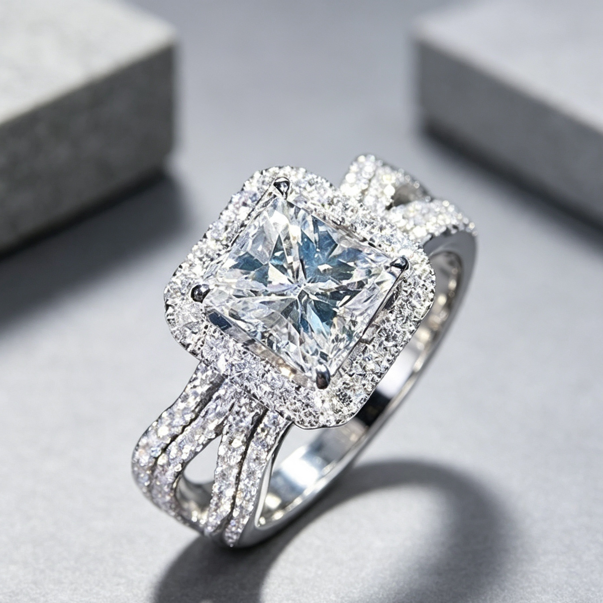 Exquisite Full Diamond Zircon Ladies Engagement Ring